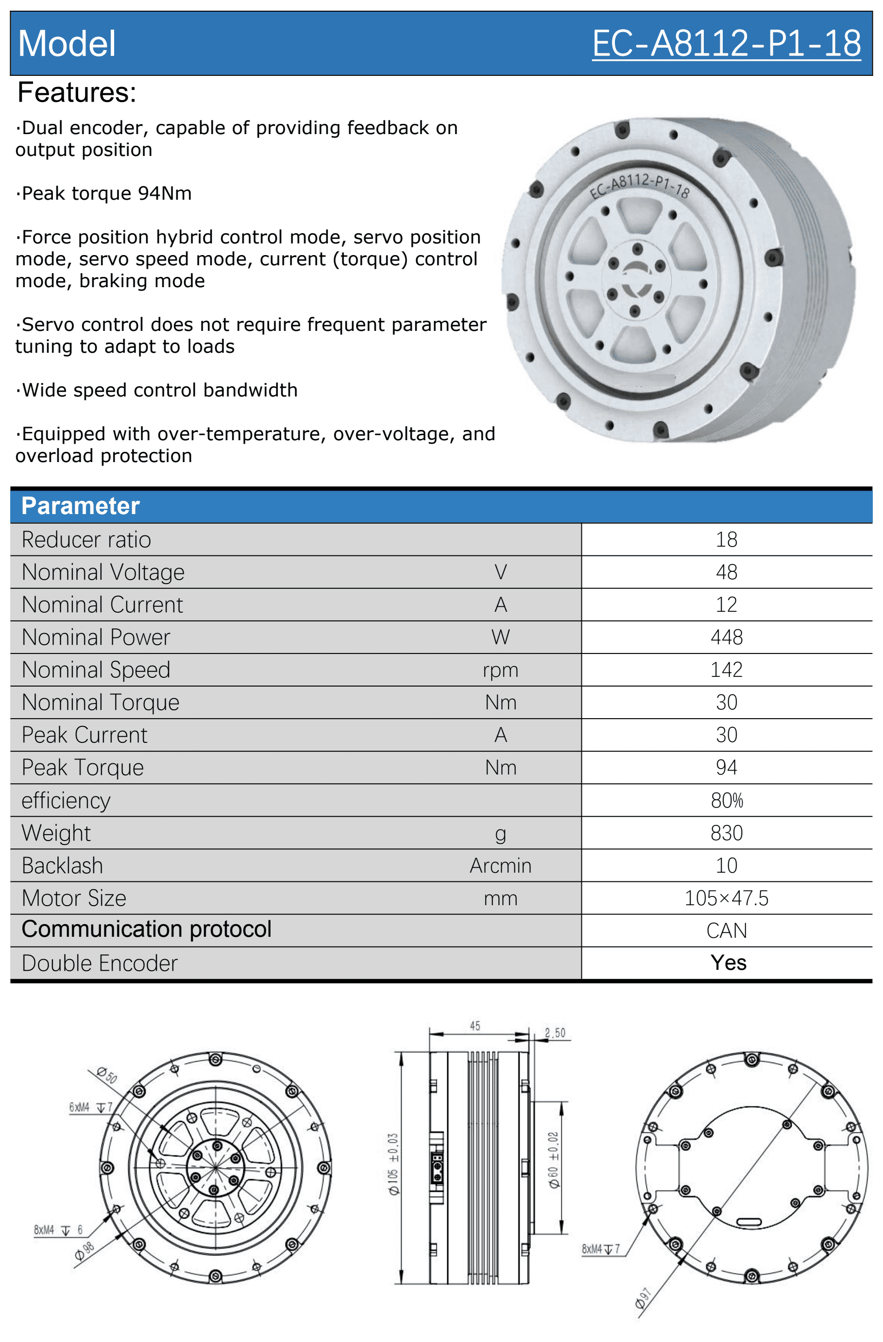 Humanoid robot joints parameter